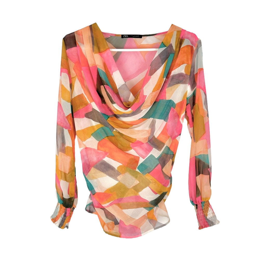 Zara multicolour sheer cowl top